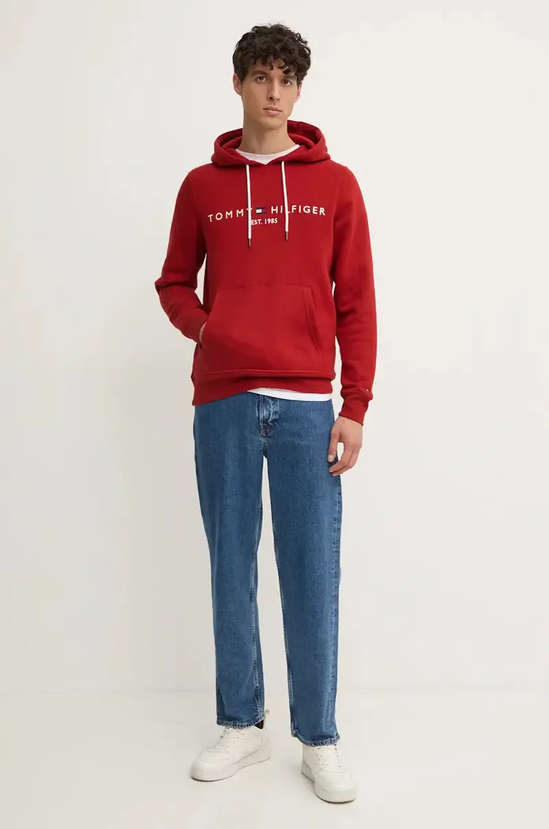 felpa uomo colore granata con cappuccio con applicazione miniatura 2