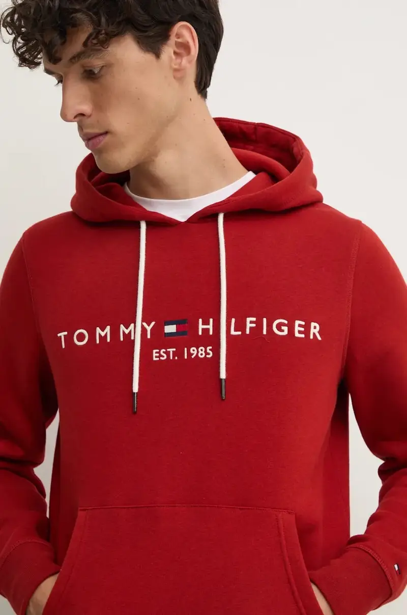 felpa uomo colore granata con cappuccio con applicazione miniatura 4