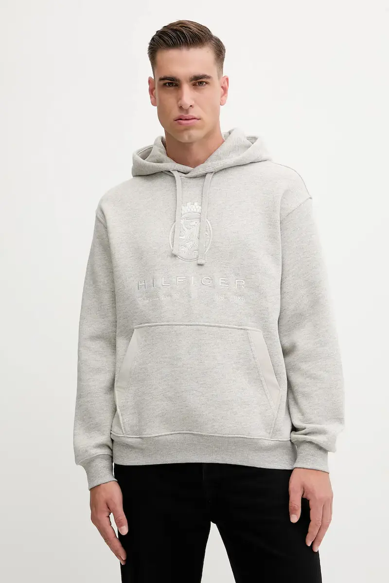 felpa uomo colore grigio con cappuccio MW0MW40046