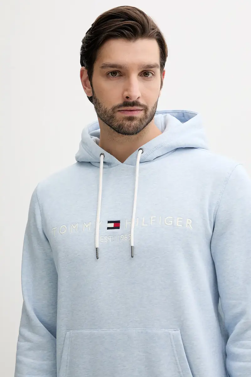 felpa uomo colore turchese con cappuccio con applicazione MW0MW11599 Blu miniatura 3