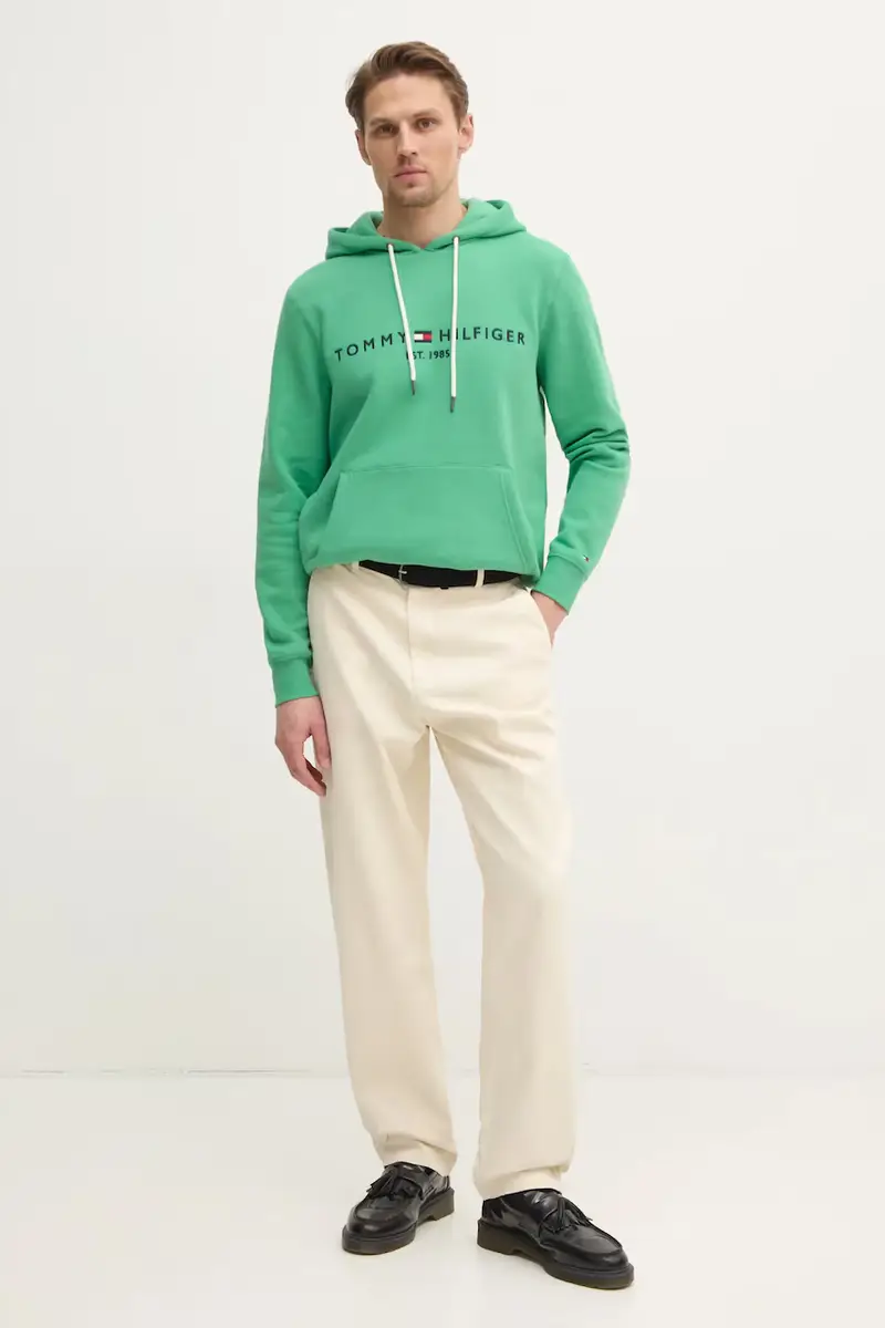 felpa uomo colore verde con cappuccio con applicazione miniatura 2