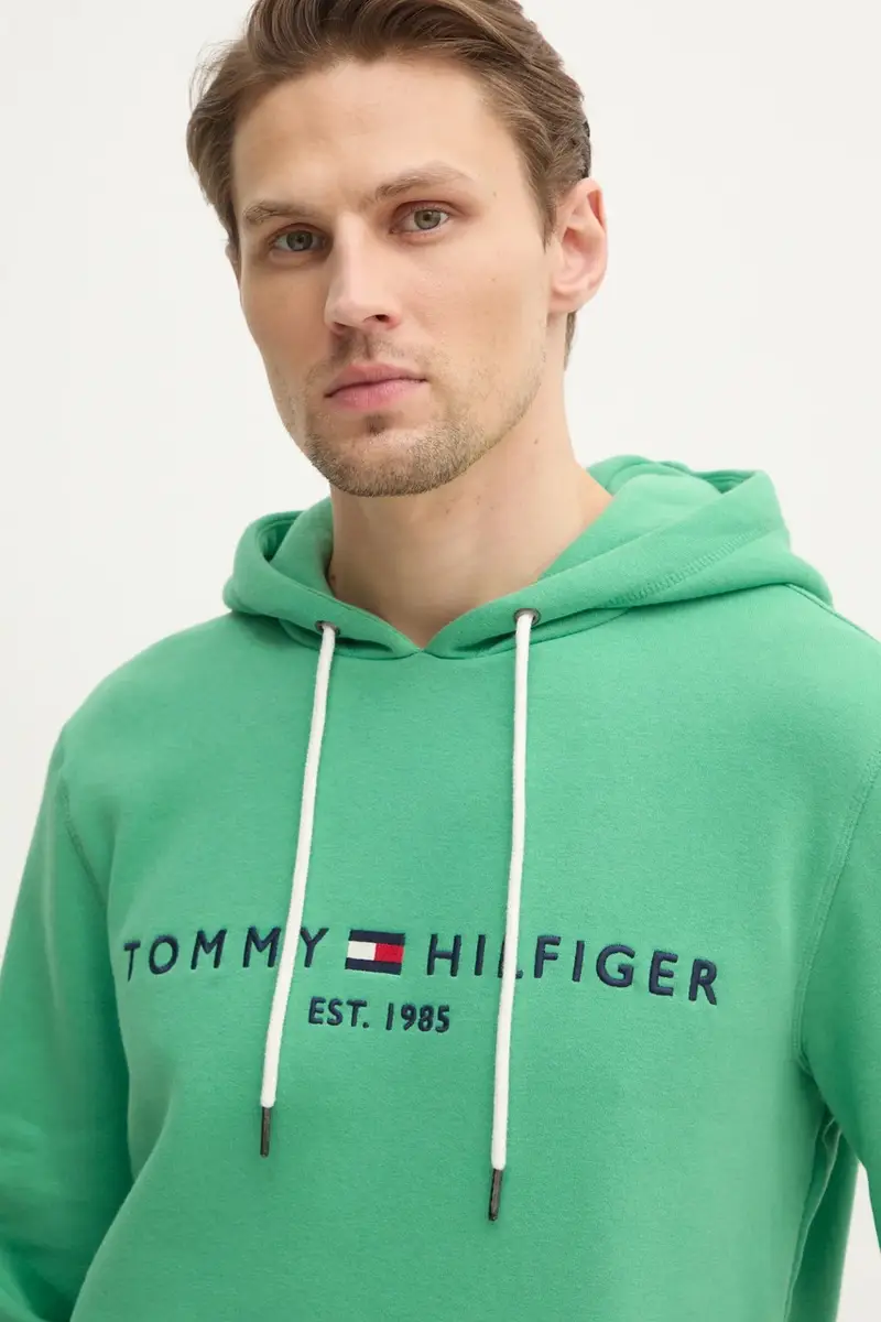 felpa uomo colore verde con cappuccio con applicazione miniatura 4