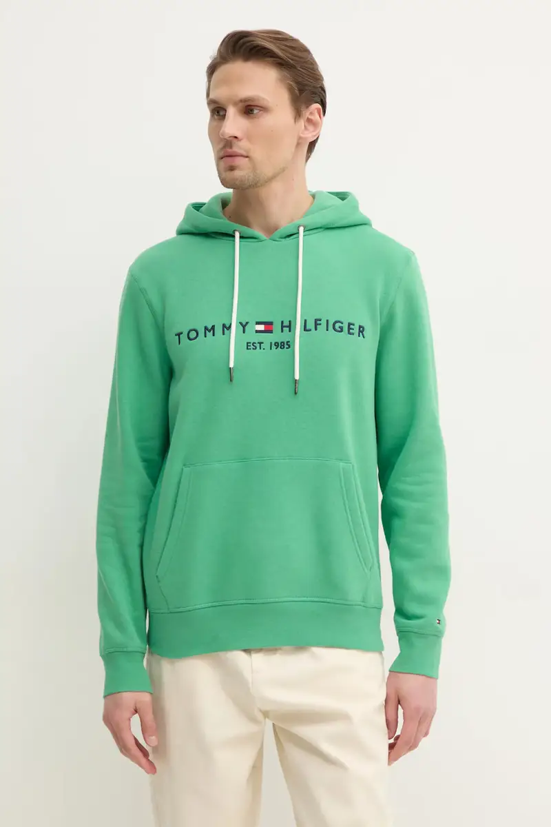 felpa uomo colore verde con cappuccio con applicazione