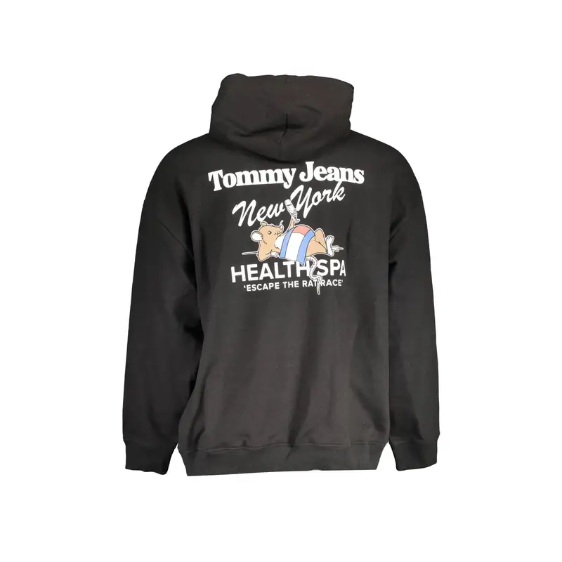 Felpa Uomo Nera Cappuccio Stampa Ricamo Logo Nero miniatura 2