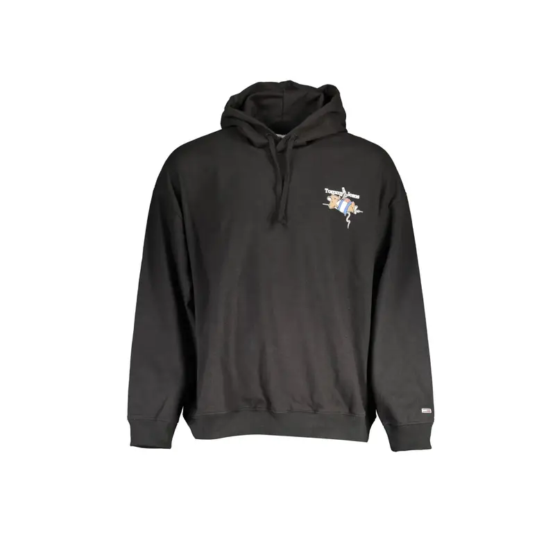 Felpa Uomo Nera Cappuccio Stampa Ricamo Logo Nero