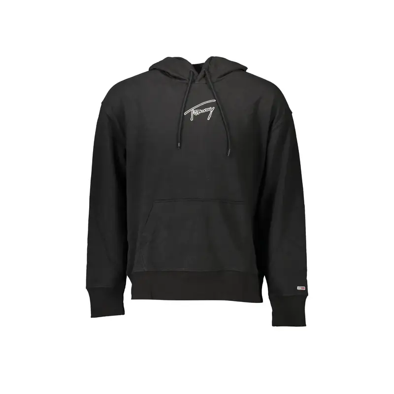 Felpa Uomo Nera Cappuccio Tascone Ricamo Logo Nero