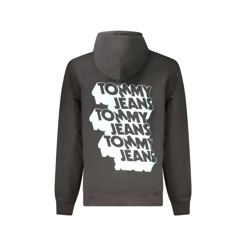 Felpa Uomo Nera con Cappuccio Garzata Logo Nero miniatura 2