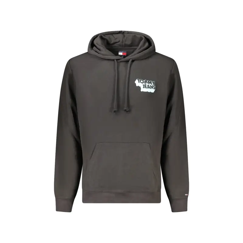 Felpa Uomo Nera con Cappuccio Garzata Logo Nero