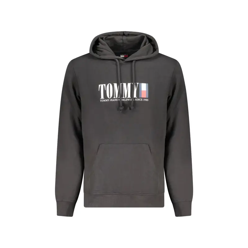 Felpa Uomo Nera con Cappuccio Garzata Logo Nero