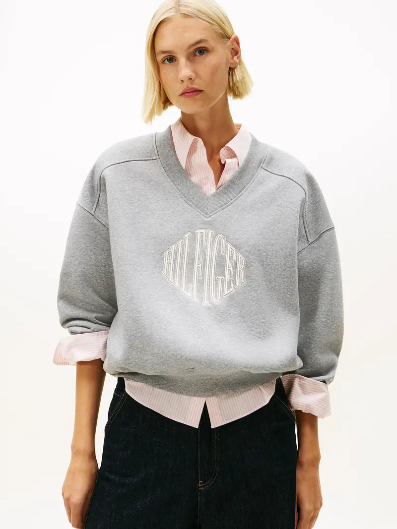 Felpa 'VARSITY ' beige / grigio miniatura 2