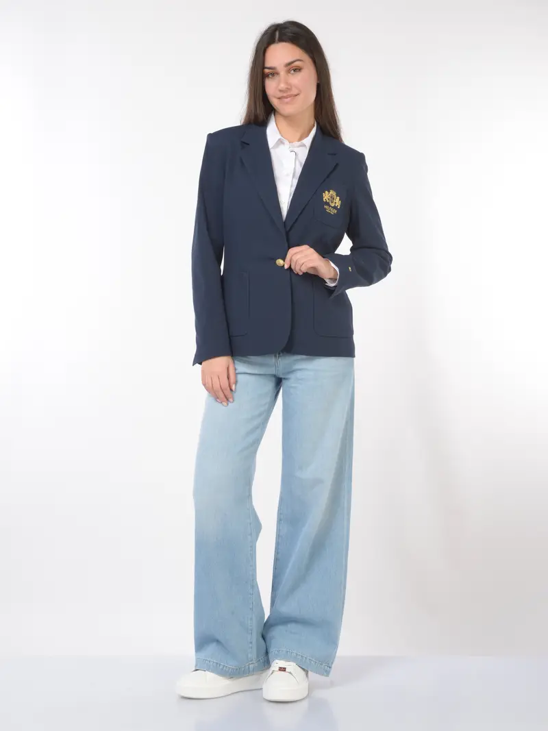 giacca da donna Tommy Hilfiger a monopetto con logo ricamato Blu miniatura 2