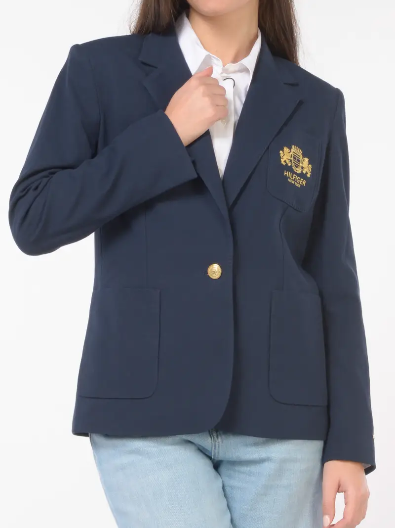 giacca da donna Tommy Hilfiger a monopetto con logo ricamato Blu