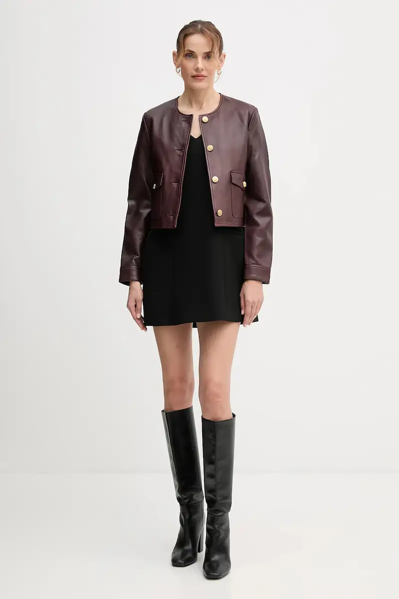 giacca in pelle colore granata WW0WW46861 miniatura 2