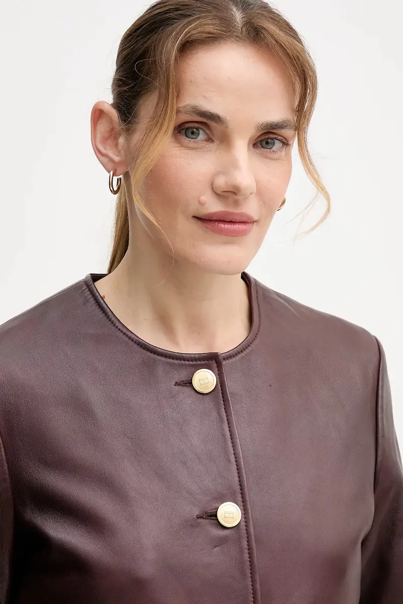 giacca in pelle colore granata WW0WW46861 miniatura 4