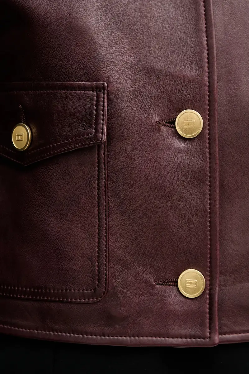 giacca in pelle colore granata WW0WW46861 miniatura 5