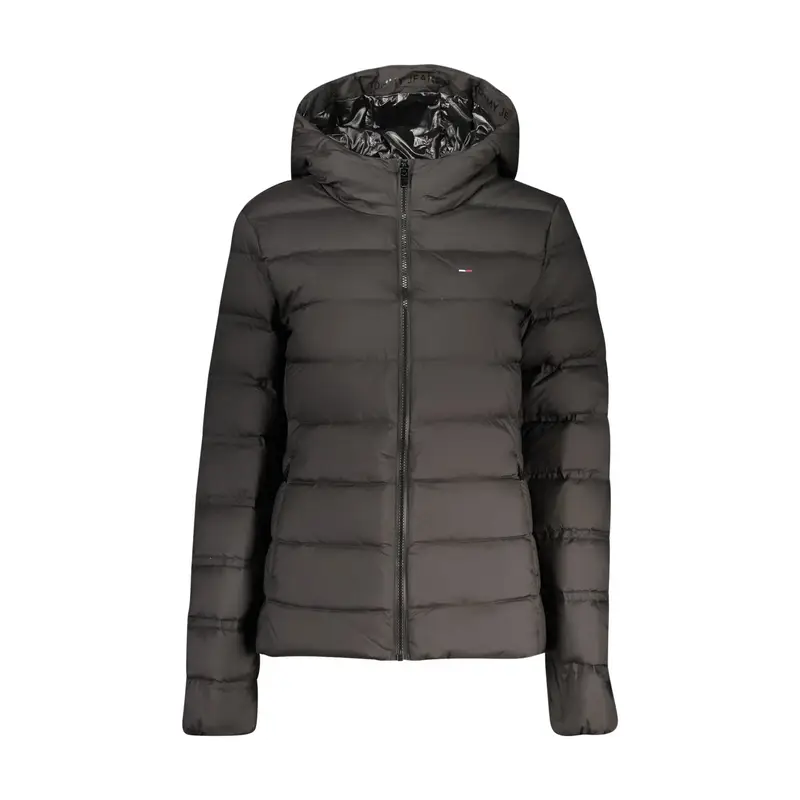 Giubbotto Donna Nero Cappuccio Ricamo Logo