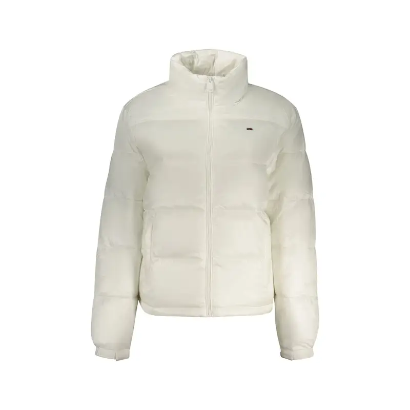 Giubbotto Donna Zip Tasche Poliestere Riciclato Logo Ricamato Bianco