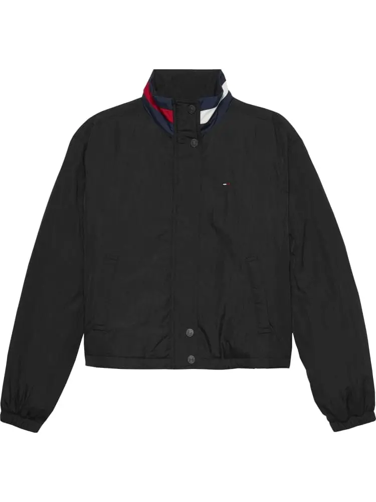 giubbotto imbottito in nylon nero con logo sul collo