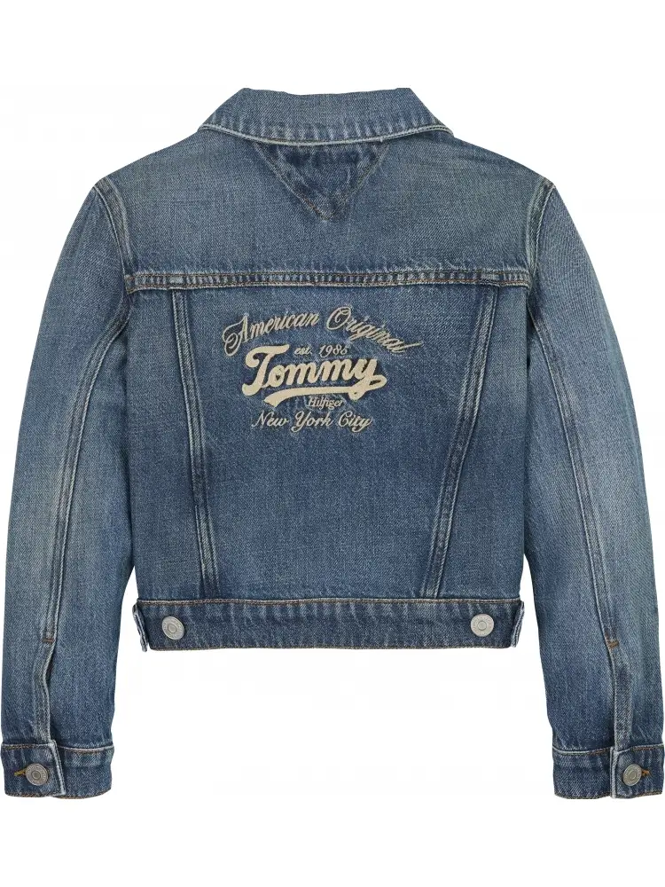 giubbotto in denim bambina maxi logo sul retro miniatura 2