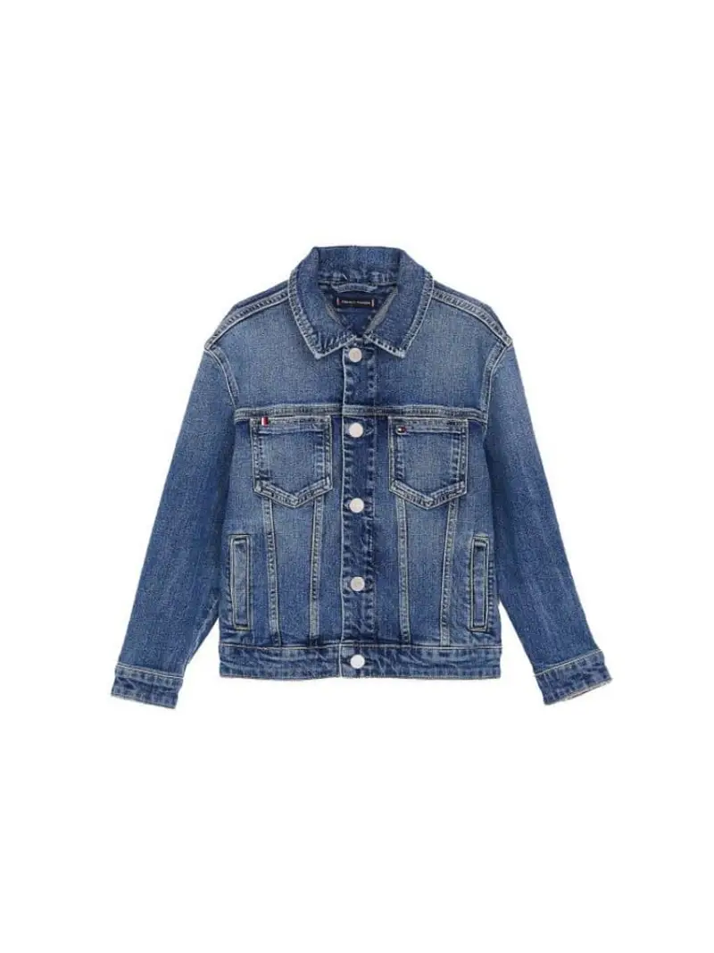 Tommy Hilfiger giubbotto in denim bambino in cotone micro logo sul davanti
