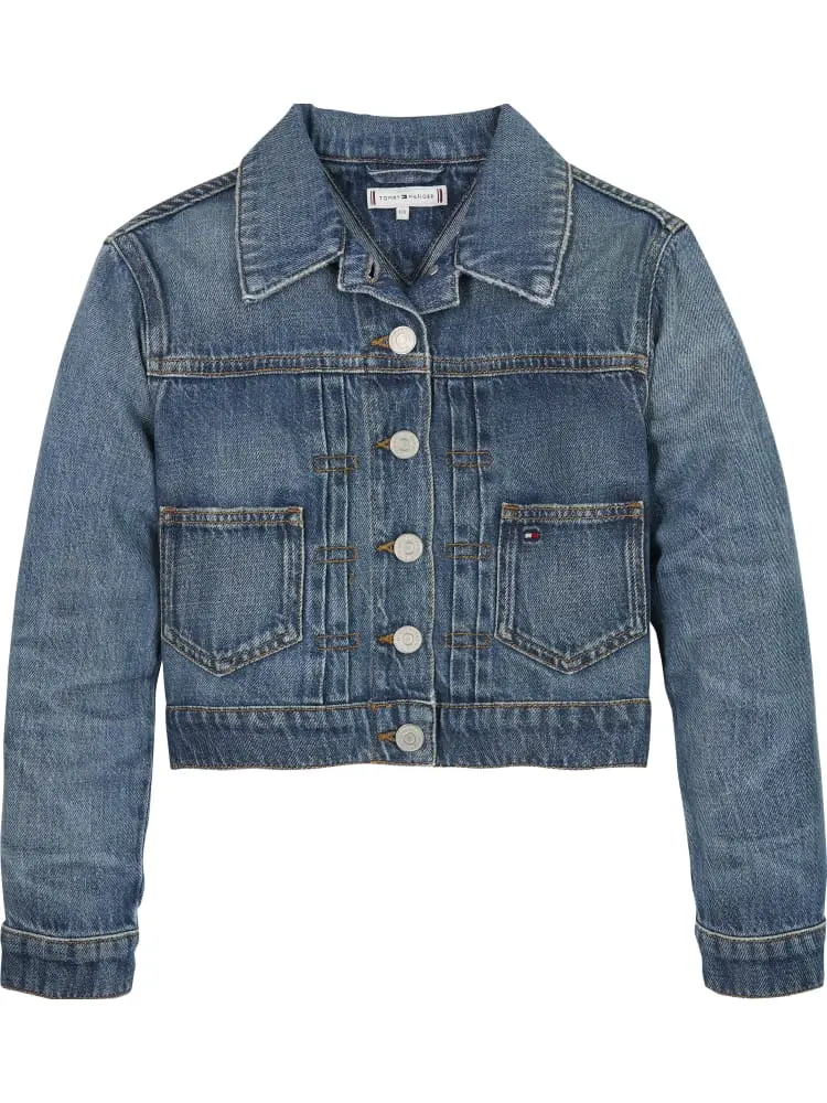 giubbotto in denim kids/junior trucker con logo sul retro