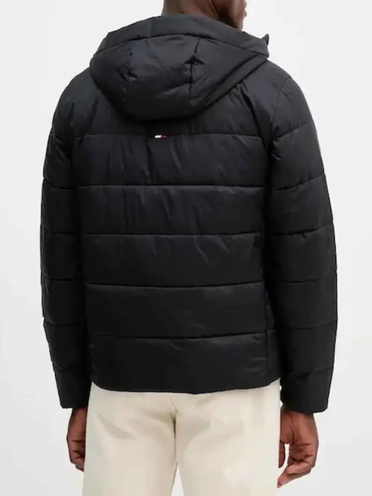 giubbotto nero uomo con cappuccio mini logo sul petto miniatura 2