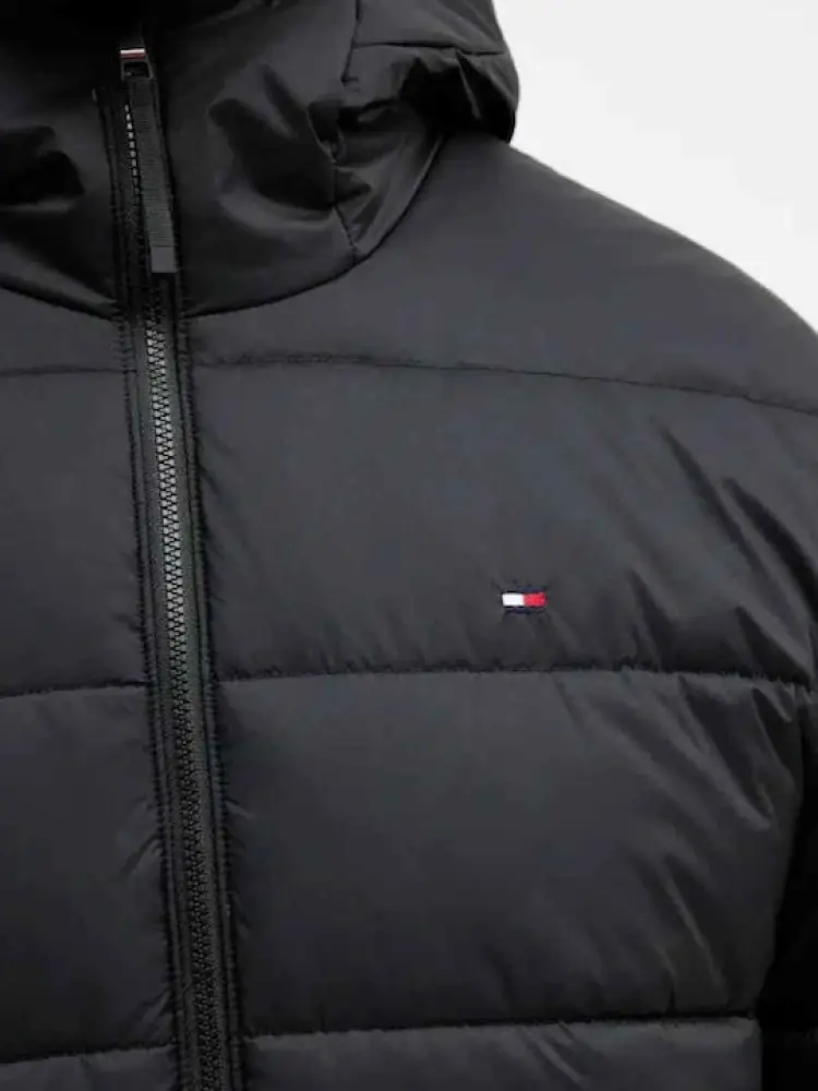 giubbotto nero uomo con cappuccio mini logo sul petto miniatura 3