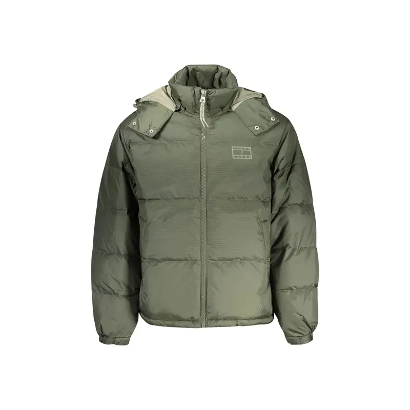 Giubbotto Uomo Cappuccio Zip Tasche Water Repellent Logo Verde