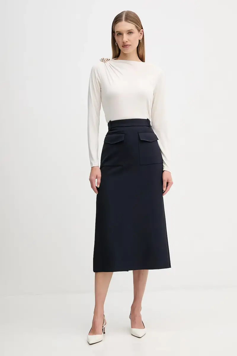 gonna colore blu navy WW0WW47497 miniatura 2