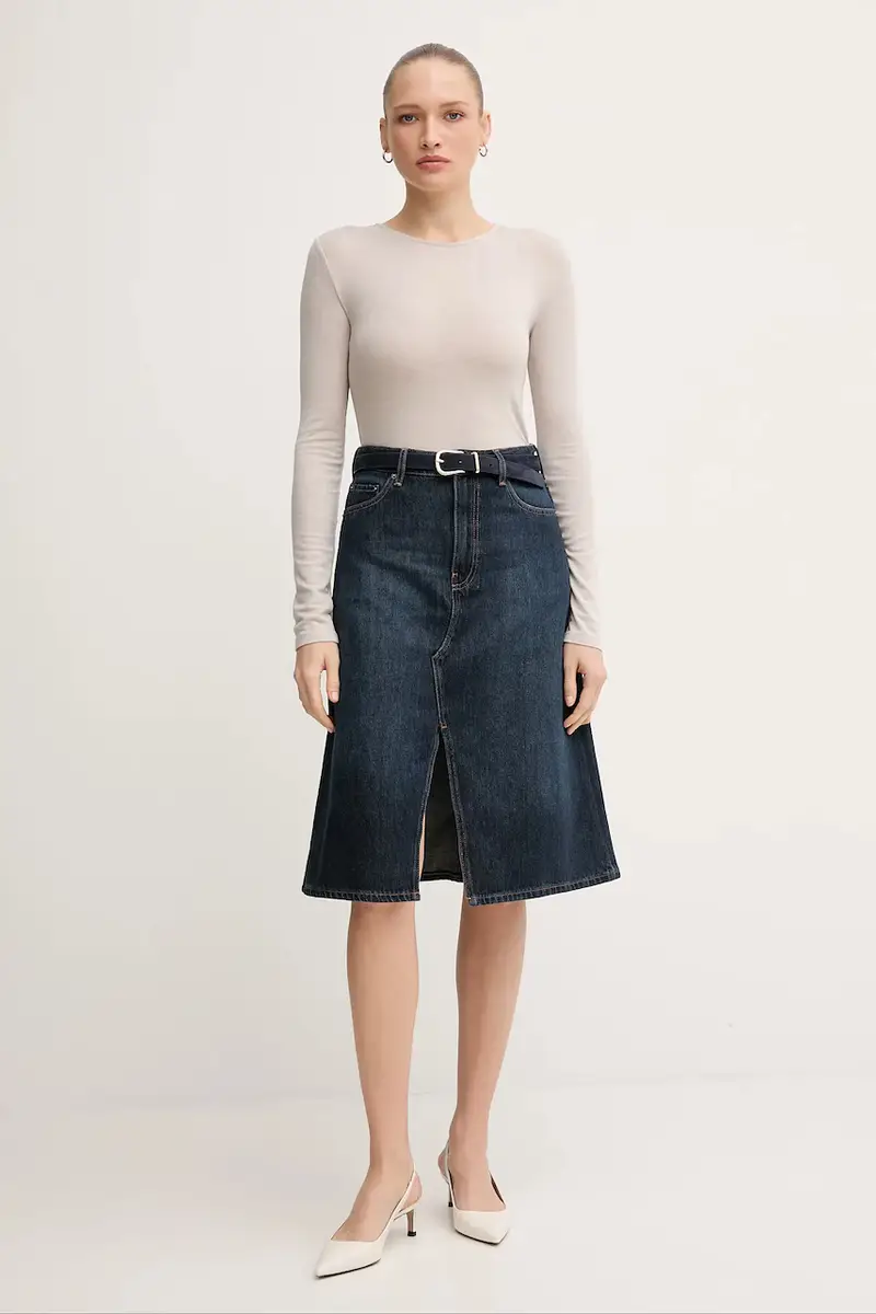 gonna di jeans colore blu navy WW0WW46776 miniatura 2