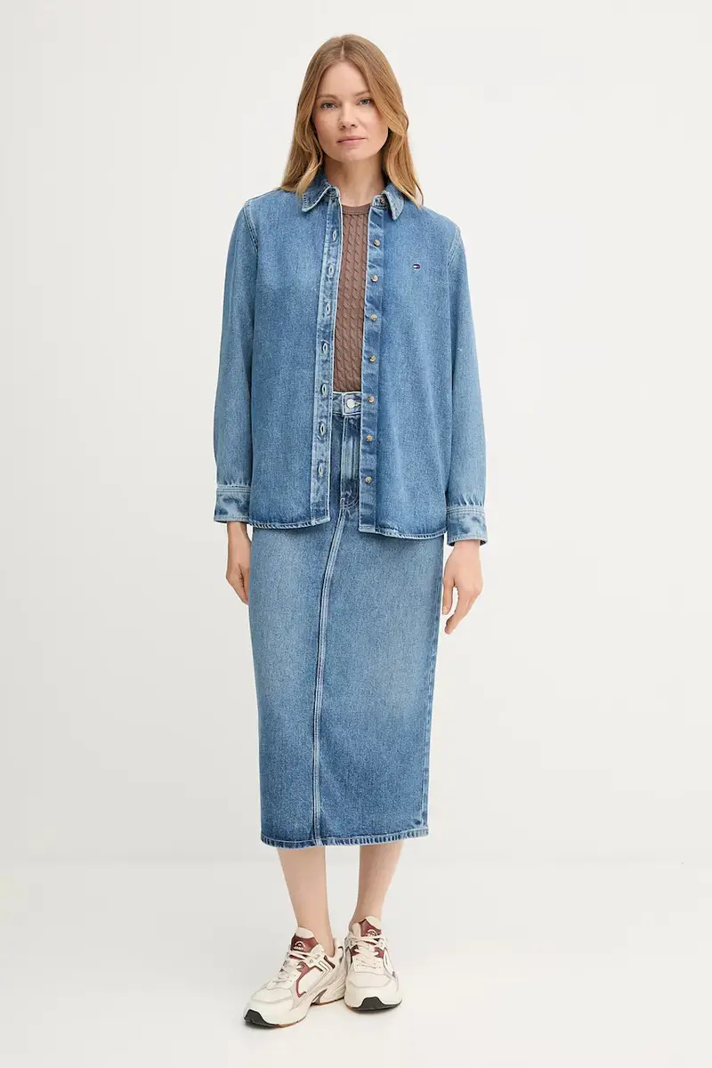 gonna di jeans colore blu WW0WW46503 miniatura 2