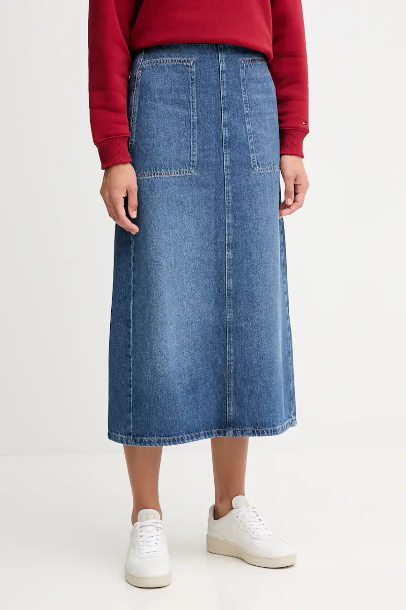 gonna di jeans in cotone colore blu WW0WW46737