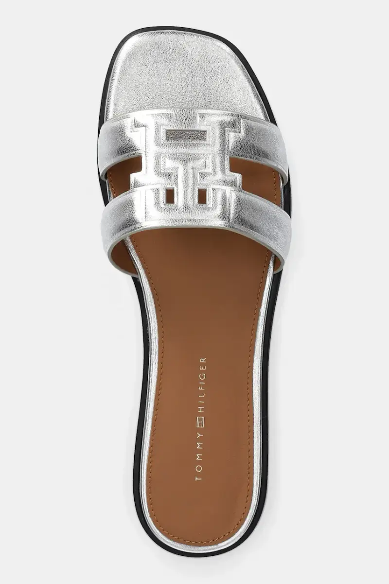 infradito in pelle TH LOGO STRAP METALLIC MULE donna colore argento FW0FW08676 miniatura 3