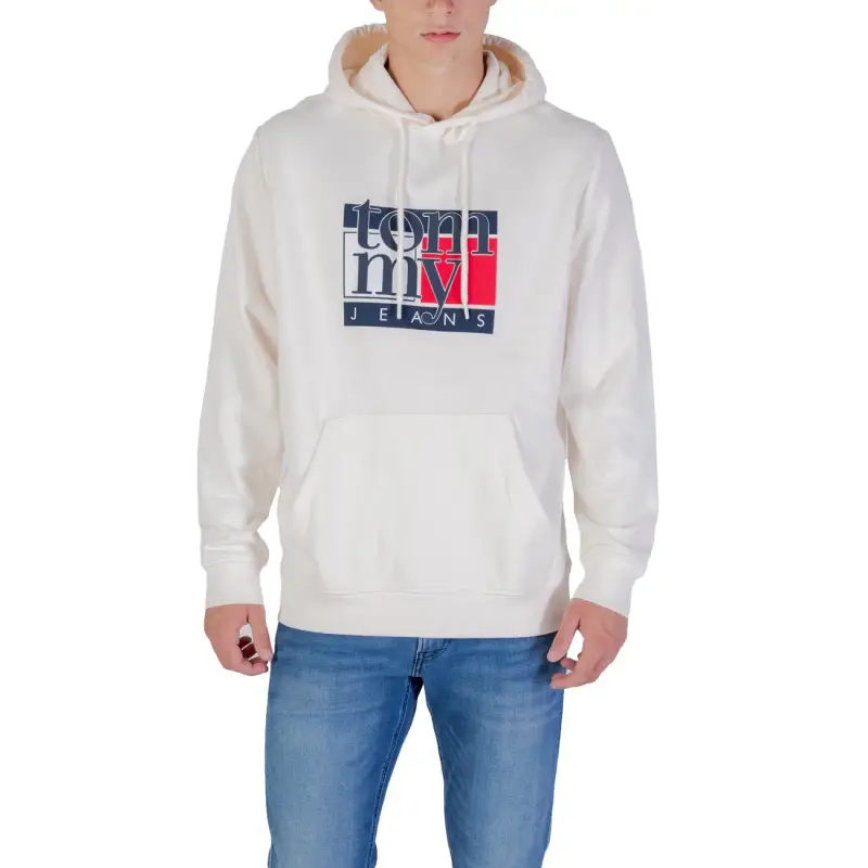 Felpa Tommy Hilfiger Jeans Uomo Nera con Cappuccio e Stampa - white / S