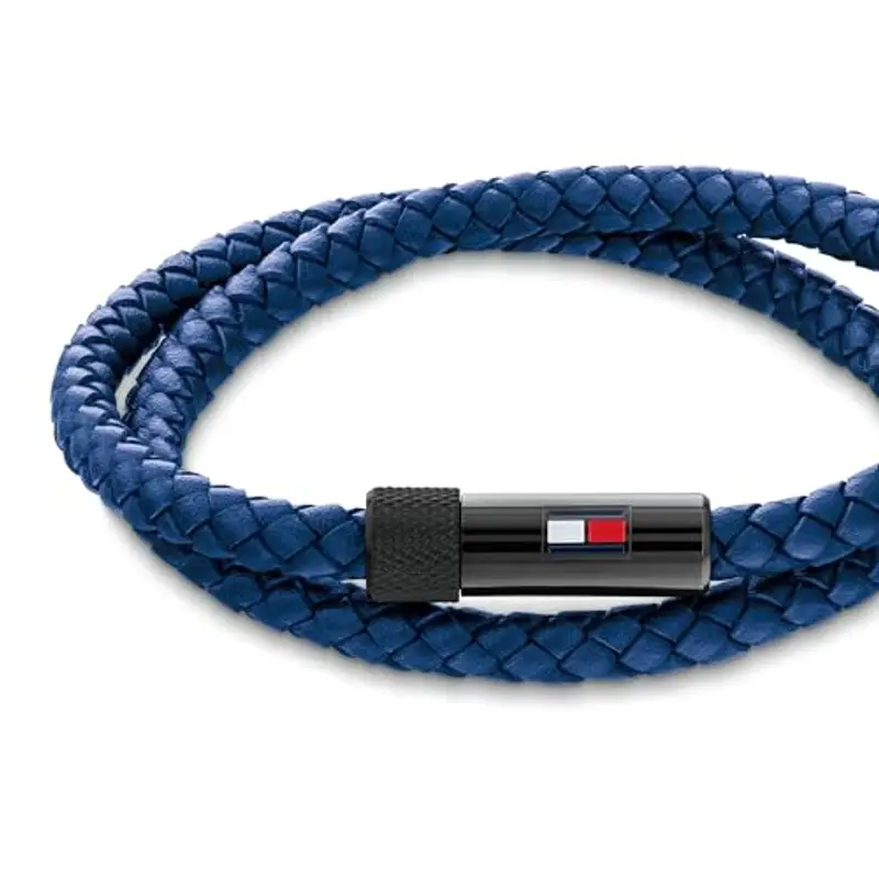 Tommy Hilfiger Jewelry Braccialetto da Uomo con Pelle Intrecciata Blu a Doppio Giro miniatura 2
