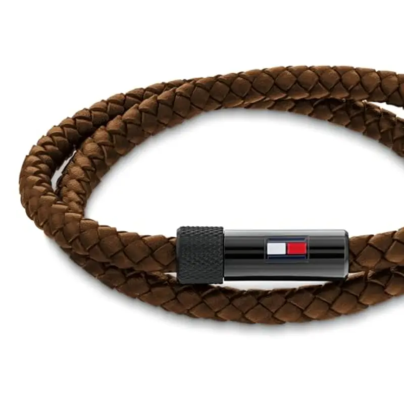 Tommy Hilfiger Jewelry Braccialetto da Uomo con Pelle Intrecciata Marrone a Doppio Giro miniatura 2