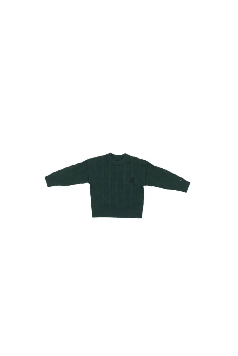 Maglia Bambino TOMMY HILFIGER Green Cotton cable crest c-nk sweate miniatura 2