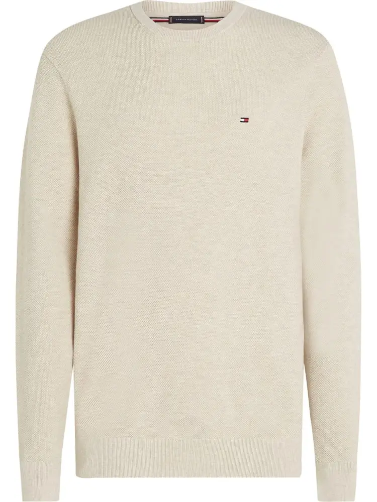 maglia beige uomo in cotone strutturato mini logo sul petto