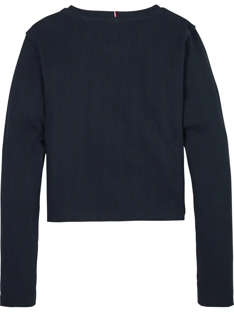 maglia blu navy bambina in cotone mini logo sul petto miniatura 2