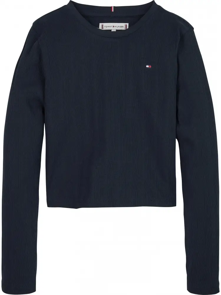 maglia blu navy bambina in cotone mini logo sul petto