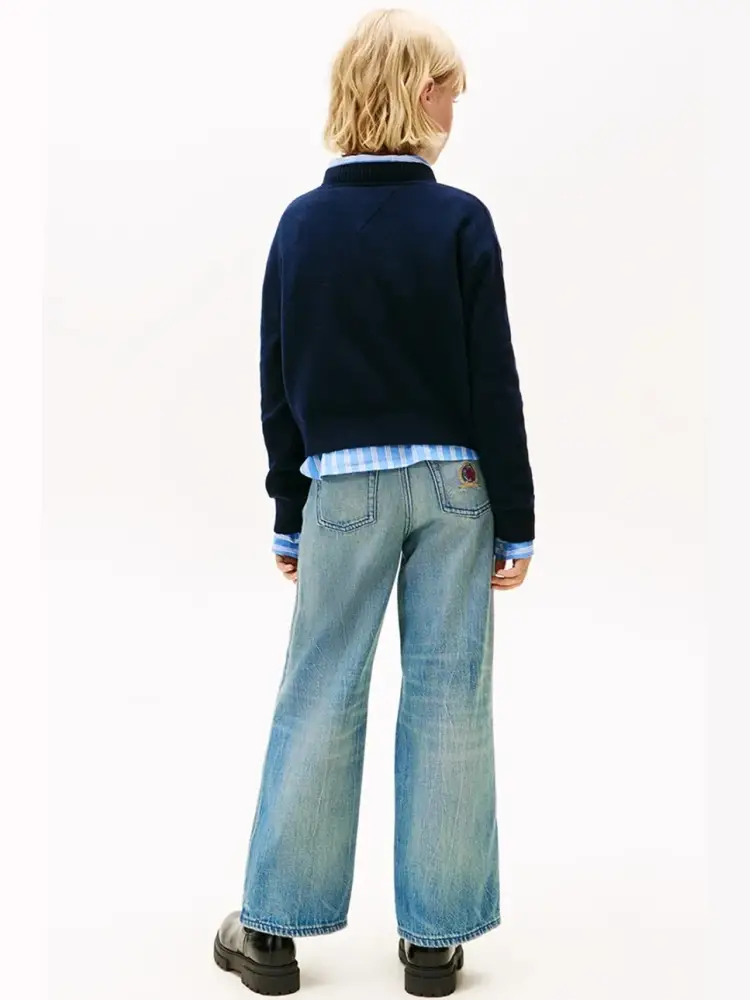 maglia blu navy bambina in misto cotone maxi logo sul davanti miniatura 2