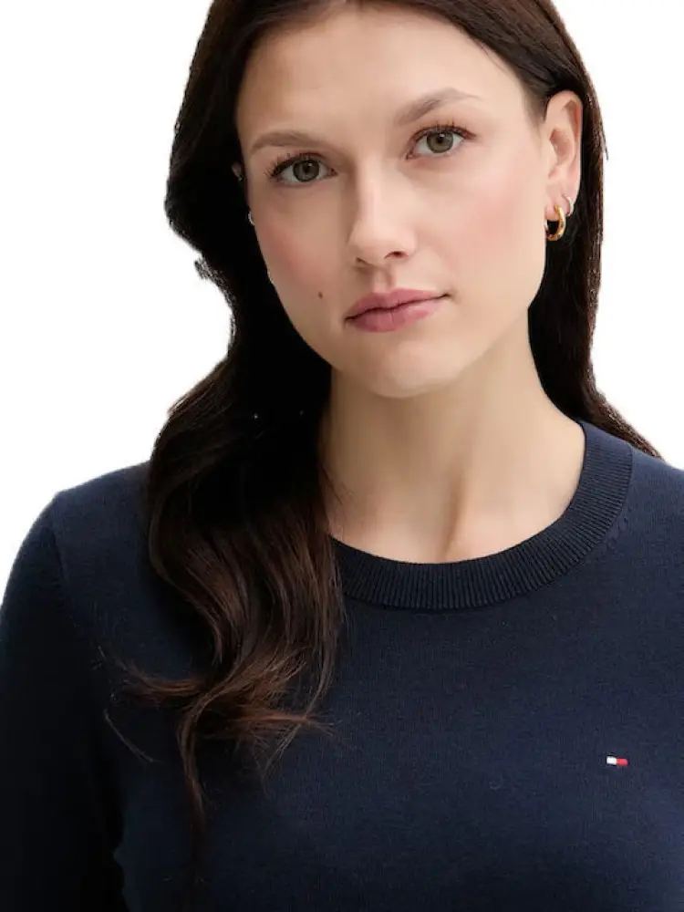 maglia blu navy donna in cotone mini logo sul petto miniatura 3