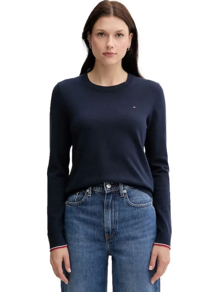 maglia blu navy donna in cotone mini logo sul petto