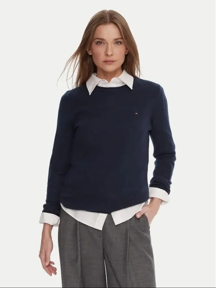 maglia blu navy donna in lana mini logo sul petto