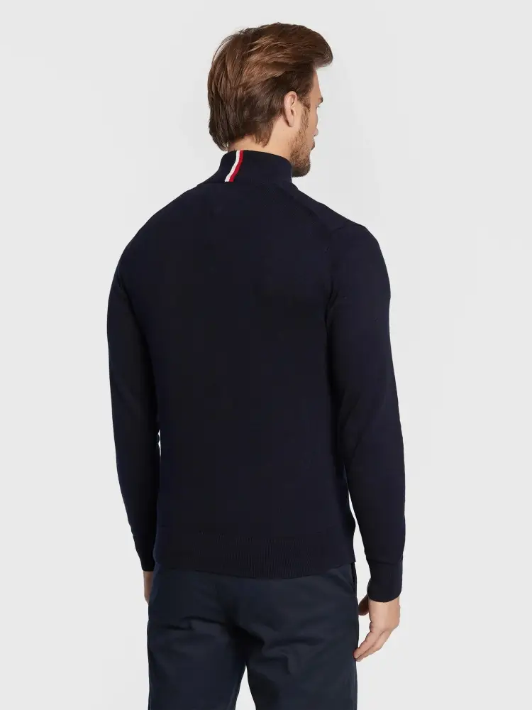 maglia blu navy uomo collo alto con zip mini logo sul petto miniatura 2