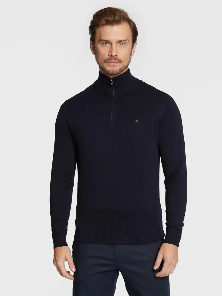 maglia blu navy uomo collo alto con zip mini logo sul petto