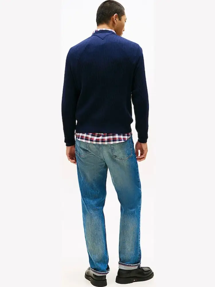 maglia blu navy uomo in cotone girocollo logo sul petto miniatura 3