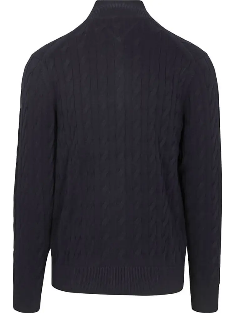 maglia blu navy uomo lavorato chiusura zip logo sul petto miniatura 3