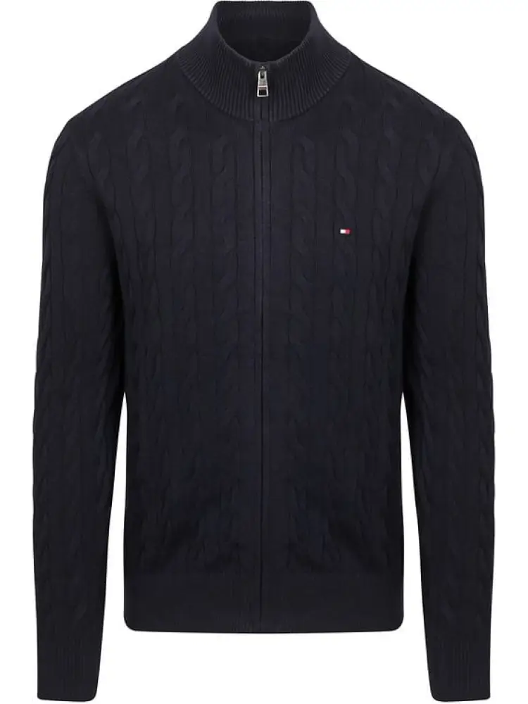 maglia blu navy uomo lavorato chiusura zip logo sul petto