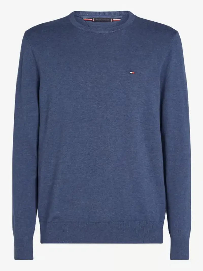 Tommy Hilfiger maglia blu uomo in cotone micro logo sul petto